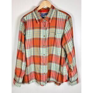 L.L. Bean Women’s Plaid Flannel Button Down Shirt XL Organic Cotton Orange